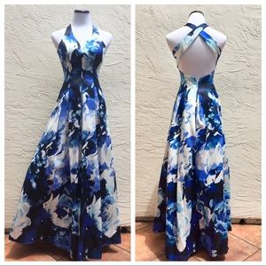 NWOT blue / white floral maxi dress prom wedding
